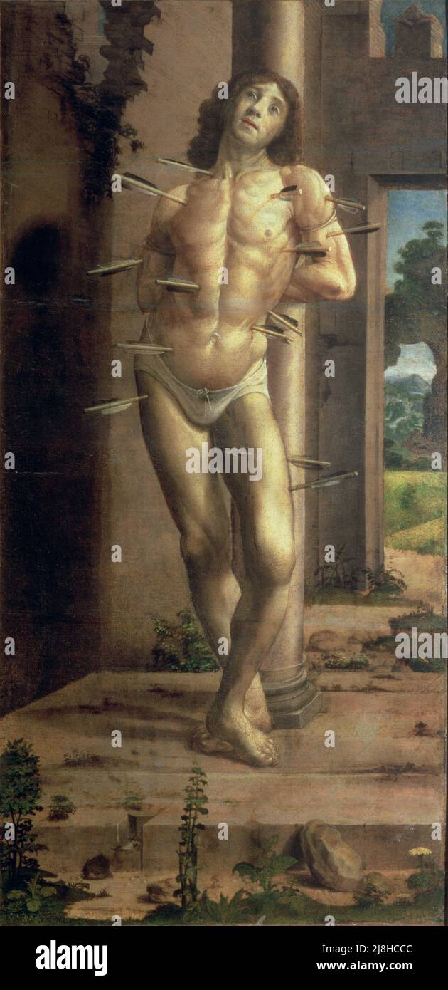 St. James, St. Stephen und St. Peter von Minardi, Sebastiano (15. Jahrhundert); Galleria dell'Accademia & Museo degli Strumenti Musicali, Florenz, Toskana, Italien; Italienisch, Außerhalb des Urheberrechts. Stockfoto