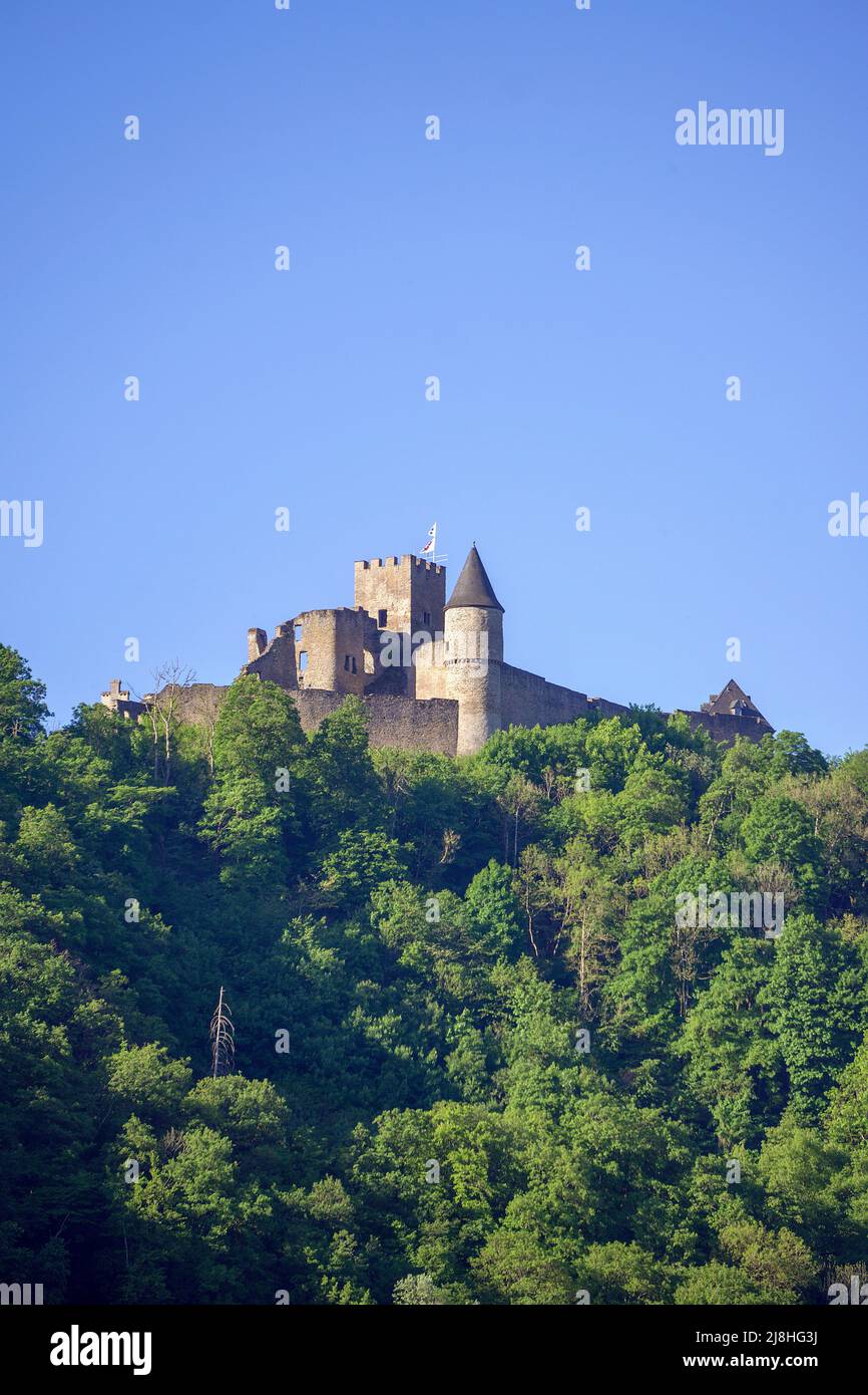 Schloss Bourscheid, mittelalterliche Burganlage in Bourscheid, Bezirk Diekirch, Ardennen, Luxemburg, Europa, Stockfoto