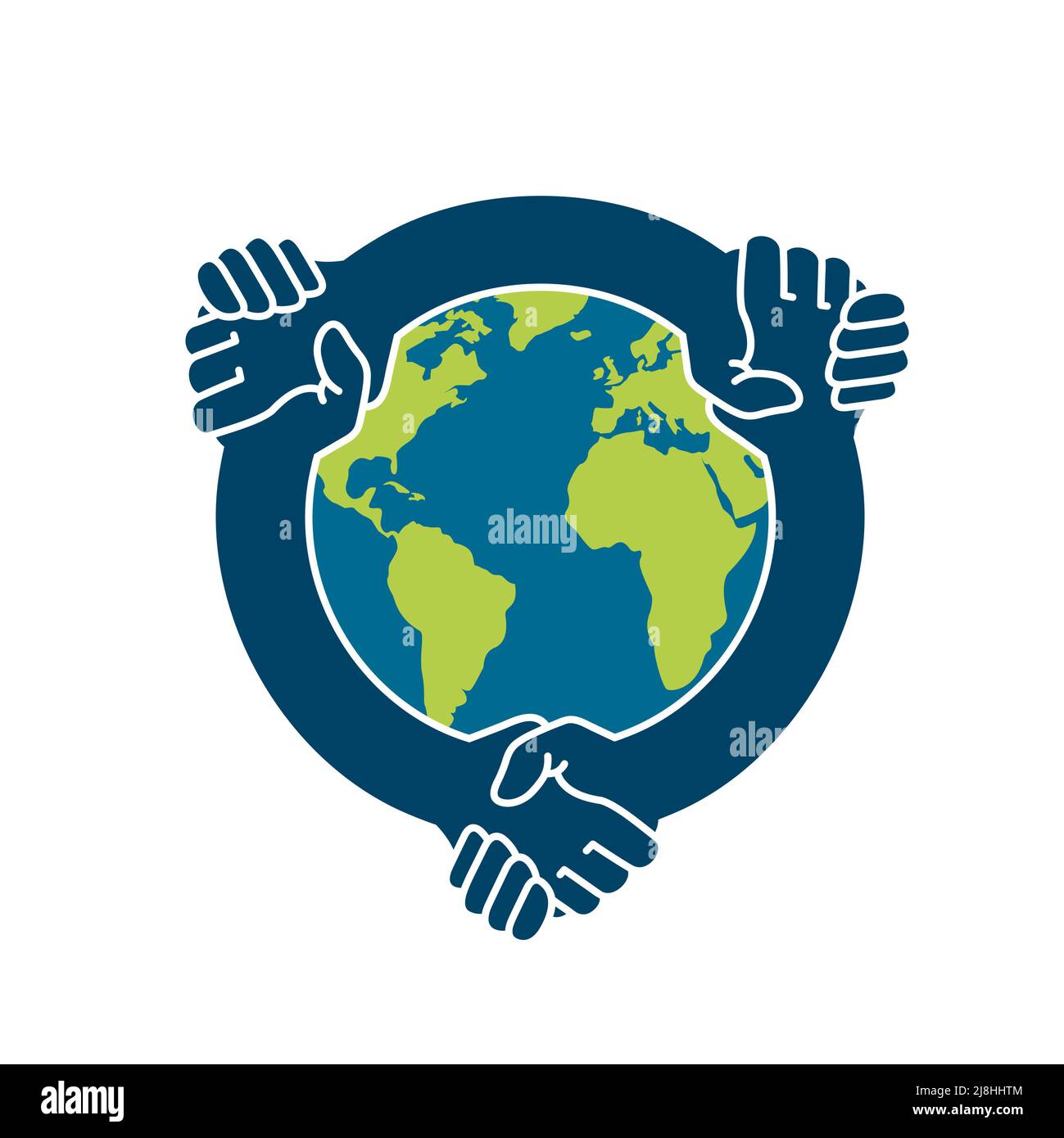 Symbol für gegenseitige Hilfe, Solidarität und Einheit auf der ganzen Welt für Nachhaltigkeit und Kreislaufwirtschaft der Erde . Zusammengehörigkeit Klimafortschritt. Grüne Erde Stockfoto
