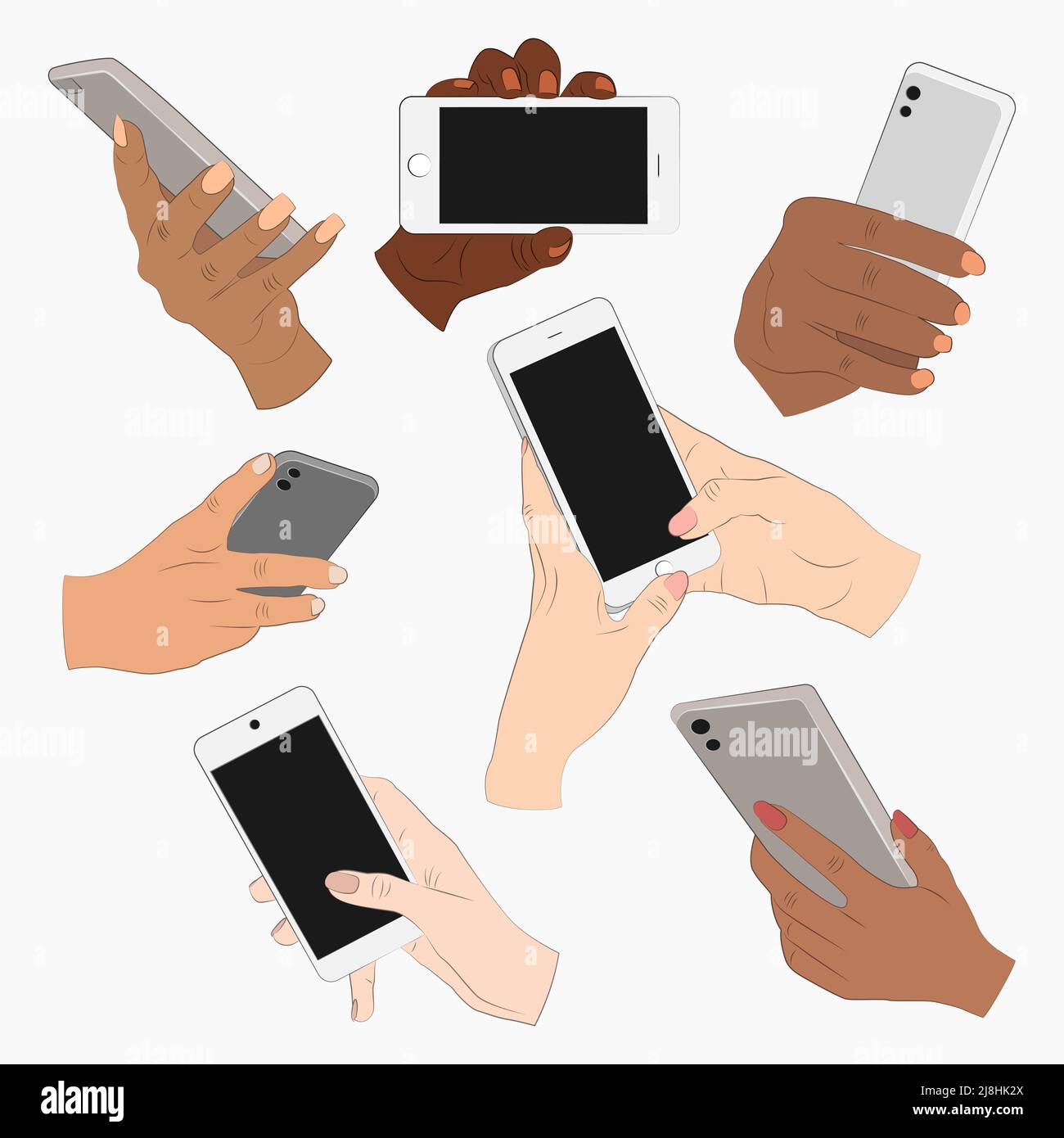 Set mit Händen, die Mobiltelefone halten Stock Vektor