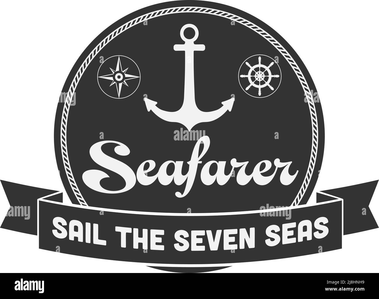 Maritimes Seafarer-Logo mit Anker, Rad und Kompass, Vektorgrafik Stock Vektor