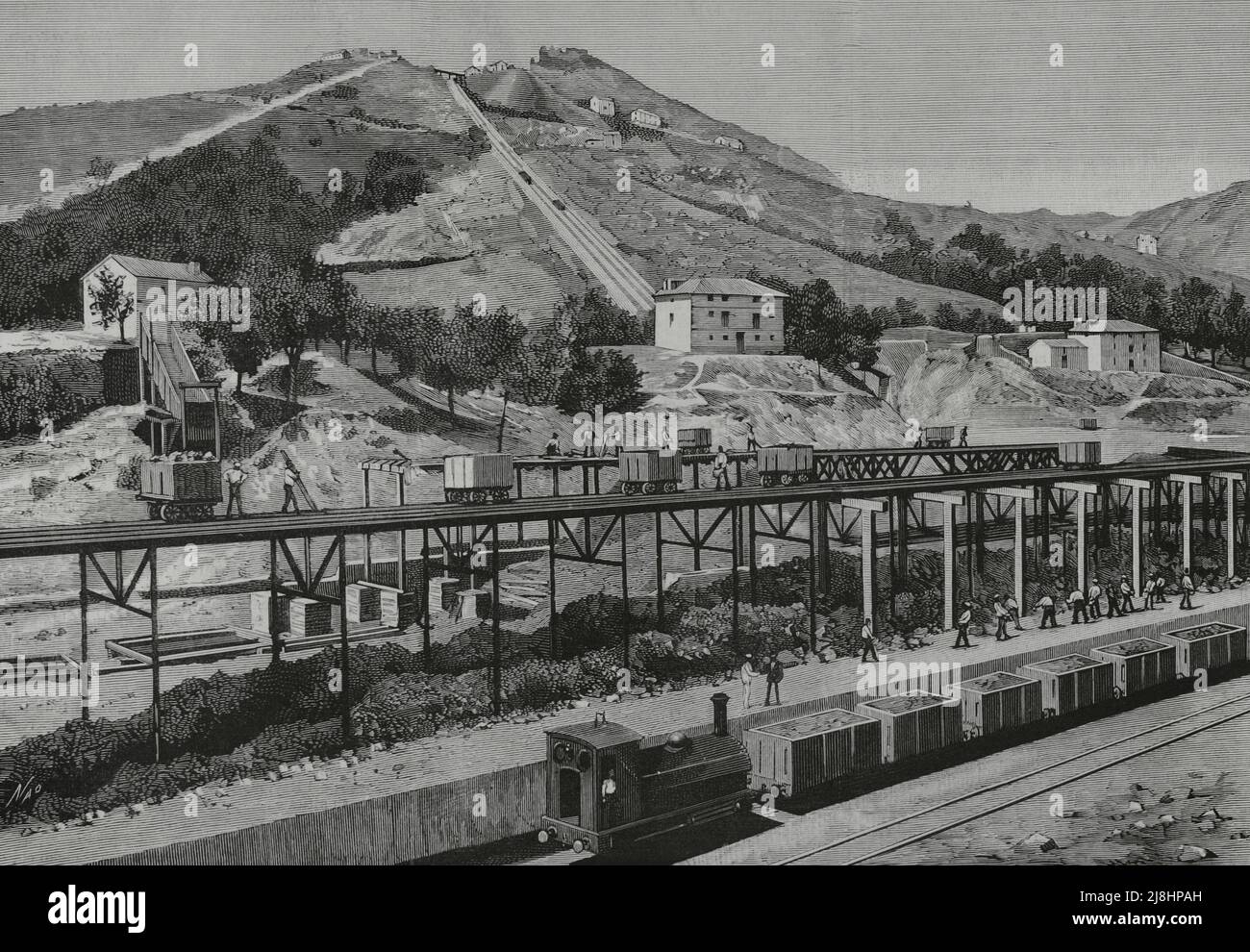 Spanien, Baskenland, Biskaya. Bergbau. Somorrostro-Minen. Gravur, 1882. Stockfoto