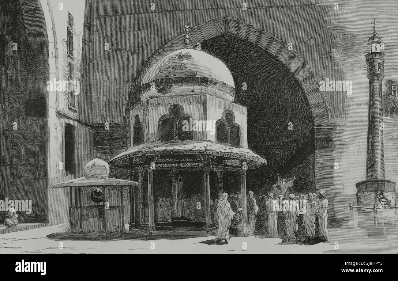 Britische Militärbesetzung. 1882. Ägypten. Kairo. Hassan-Moschee bei der Verkündigung des Heiligen Krieges. Gravur, 1882. Stockfoto