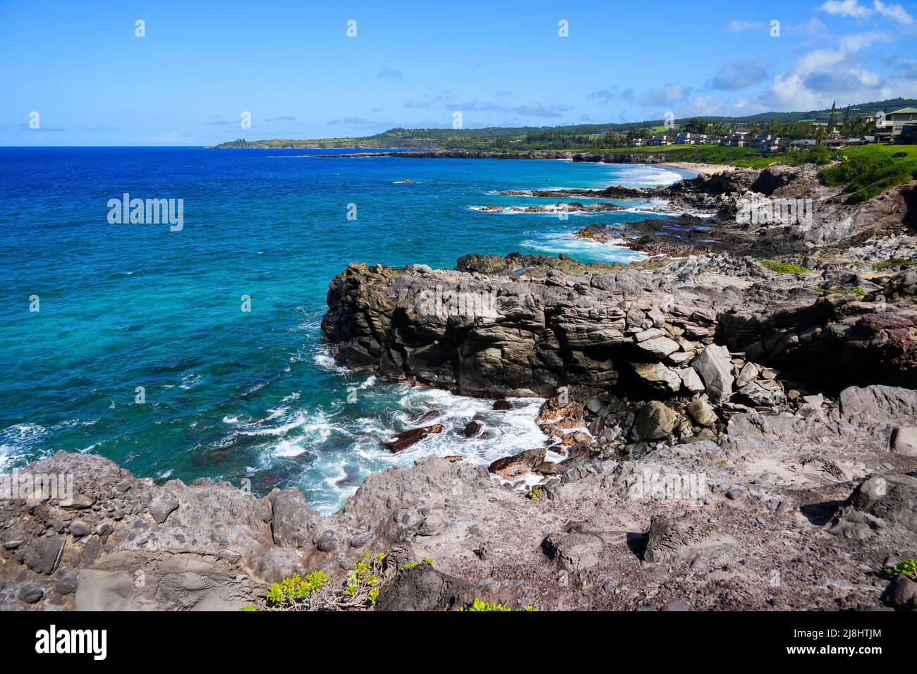 Ironwood Cliffs auf Hawea Point entlang des Kapalua Coastal Trail im Westen von Maui Island, Hawaii Stockfoto