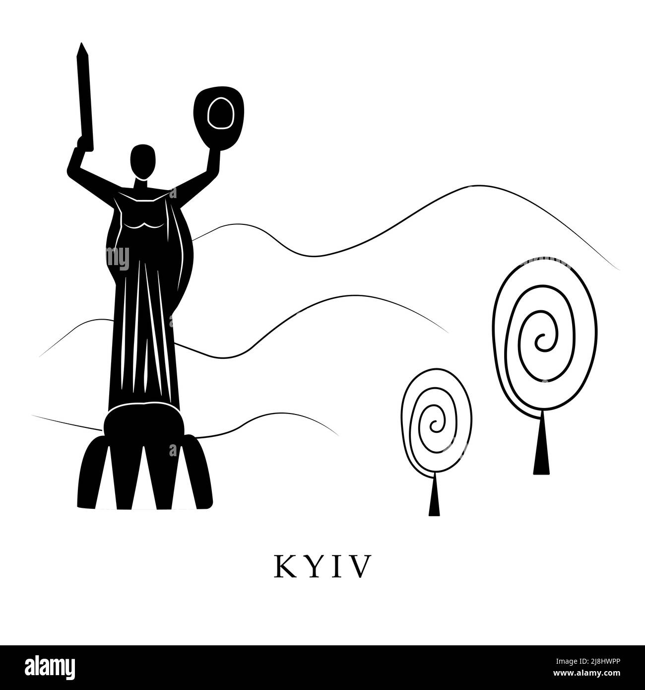 Kiew, Schwarz-Weiß-Illustration Stock Vektor