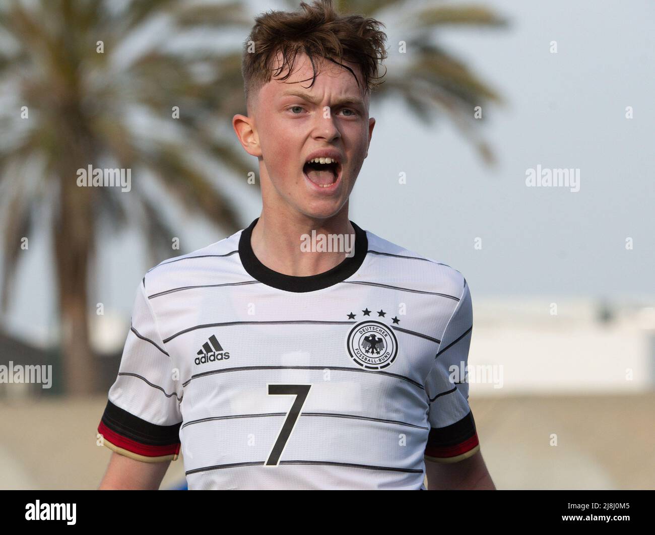 Ness Ziona, Israel. 16.. Mai 2022. Fußball, U17 Junioren: Europameisterschaft, Italien - Deutschland, Vorrunde, Gruppe A, Matchday 1, Deutschlands Paul Wanner reagiert. Quelle: Berney Ardov/dpa/Alamy Live News Stockfoto