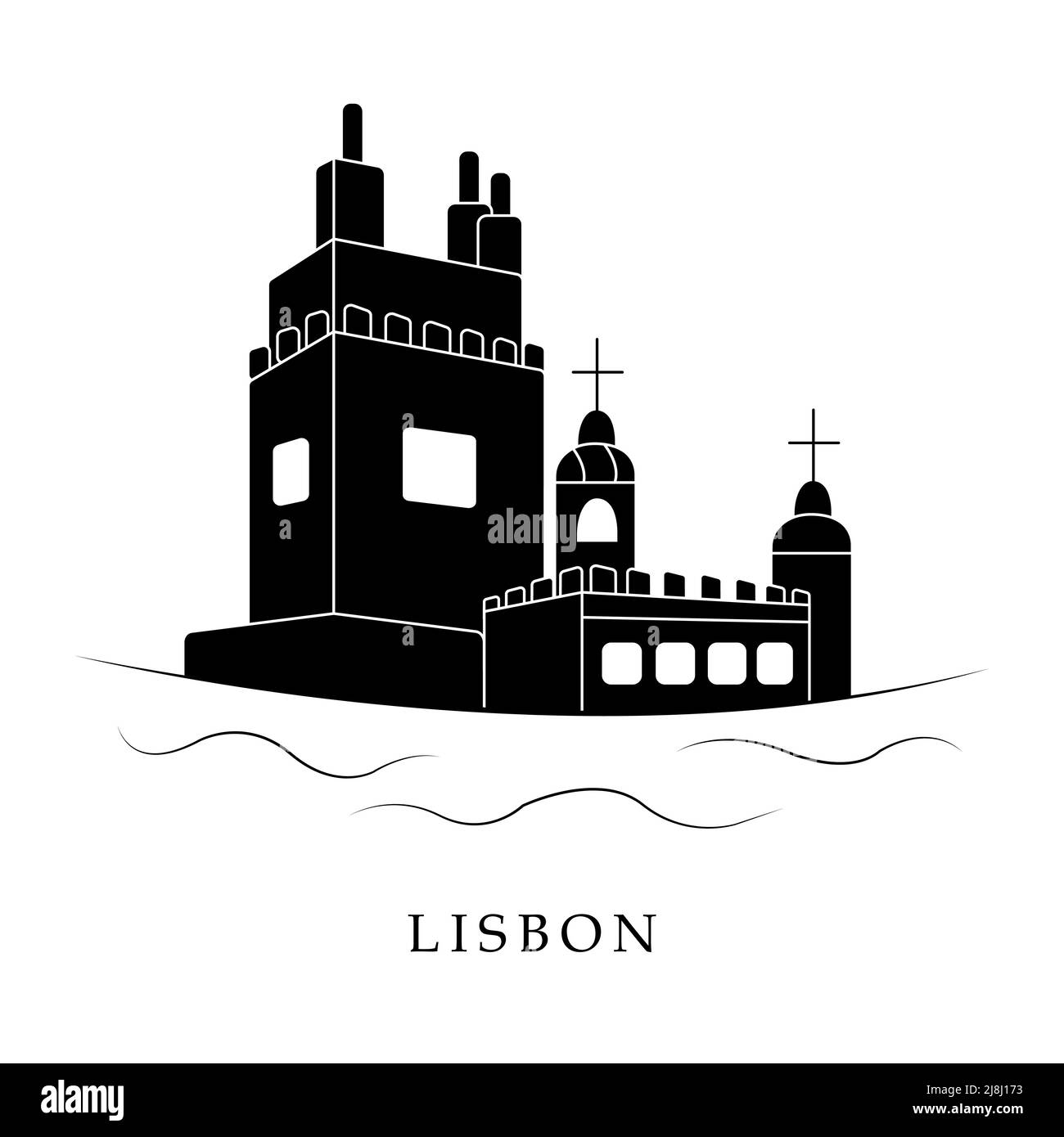Lissabon, Schwarz-Weiß-Illustration Stock Vektor