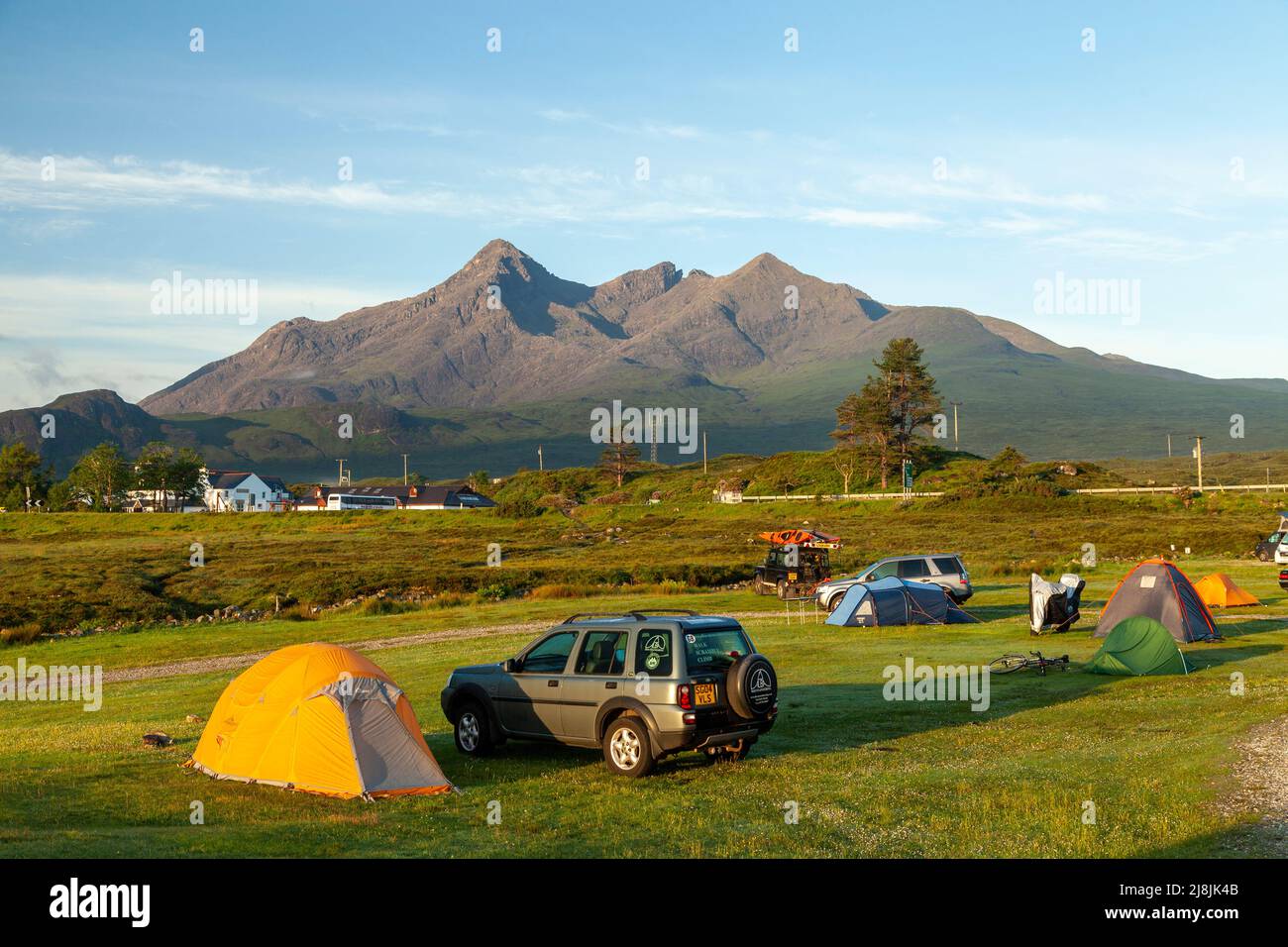 Sgùrr nan Gillean, am Basteir und Sgurr A'Bhasteir vom Campingplatz Sligachan Stockfoto