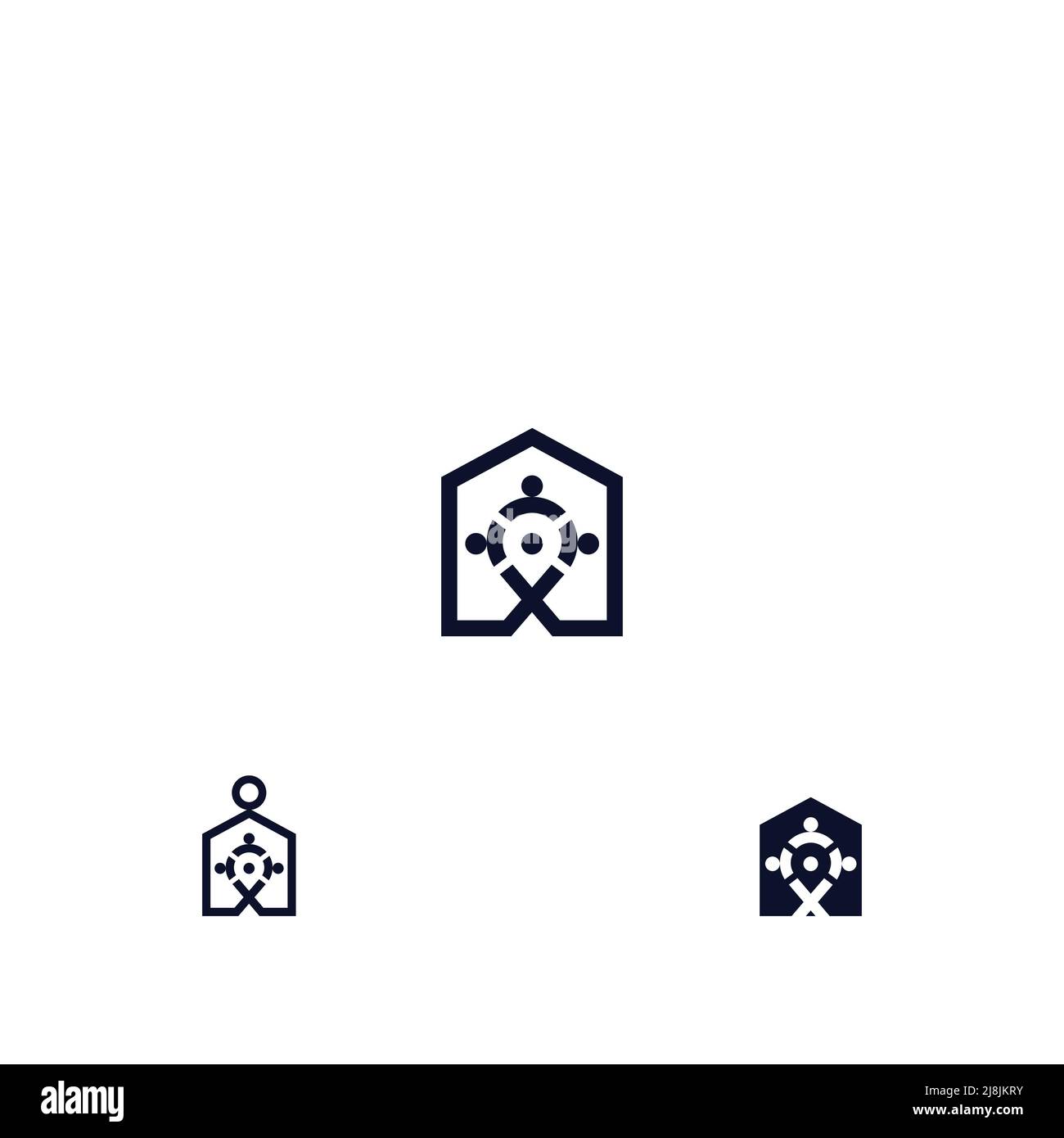 Symbol für den Standort der Gruppe von Personen. Sammeln von Menschen. Auf der Karte der Menschen platzieren. Vektorsymbol. Stock Vektor