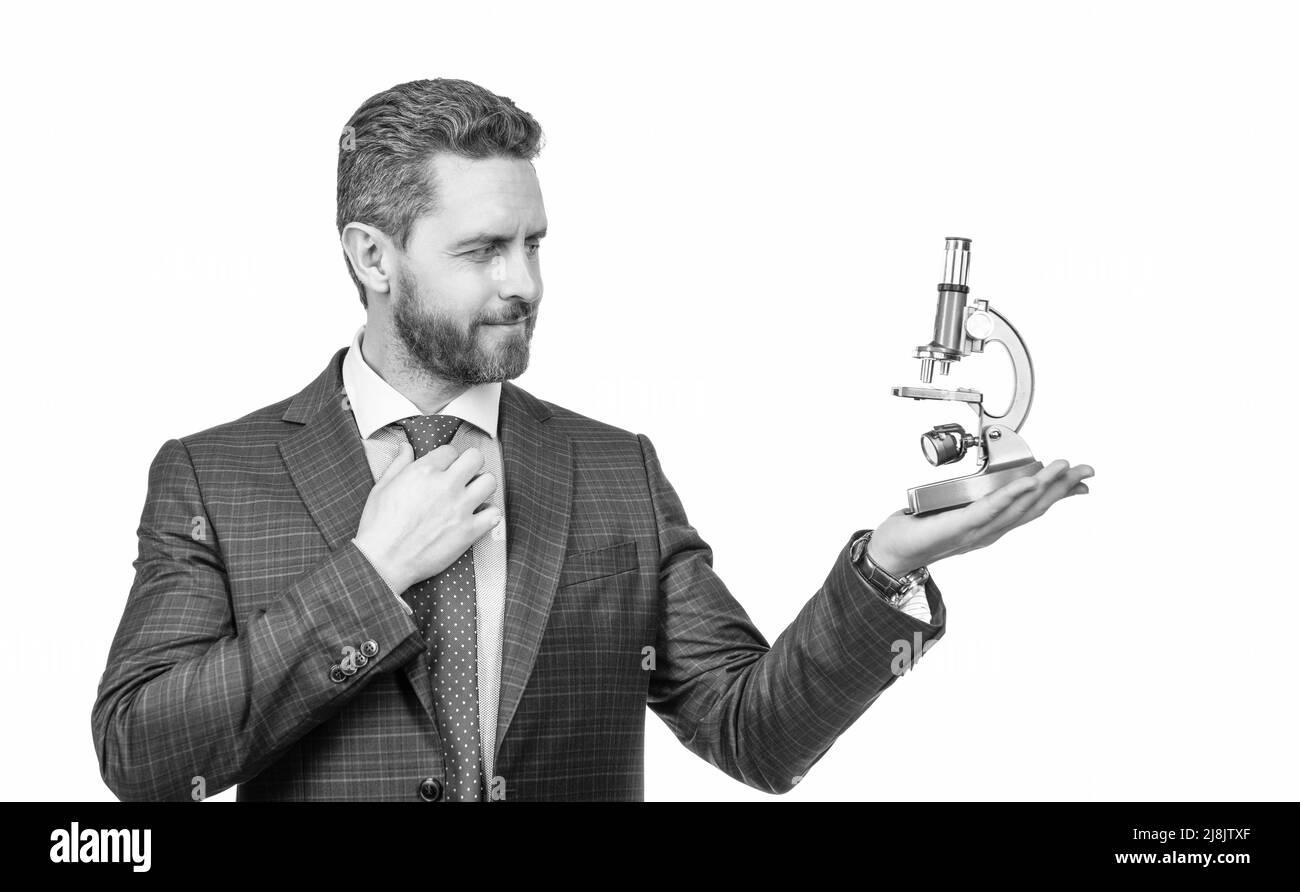 Erfolgreiche Mann Wissenschaftler schlagen moderne Reichweite. Wissenschaft Unternehmer in der Wirtschaft. Stockfoto