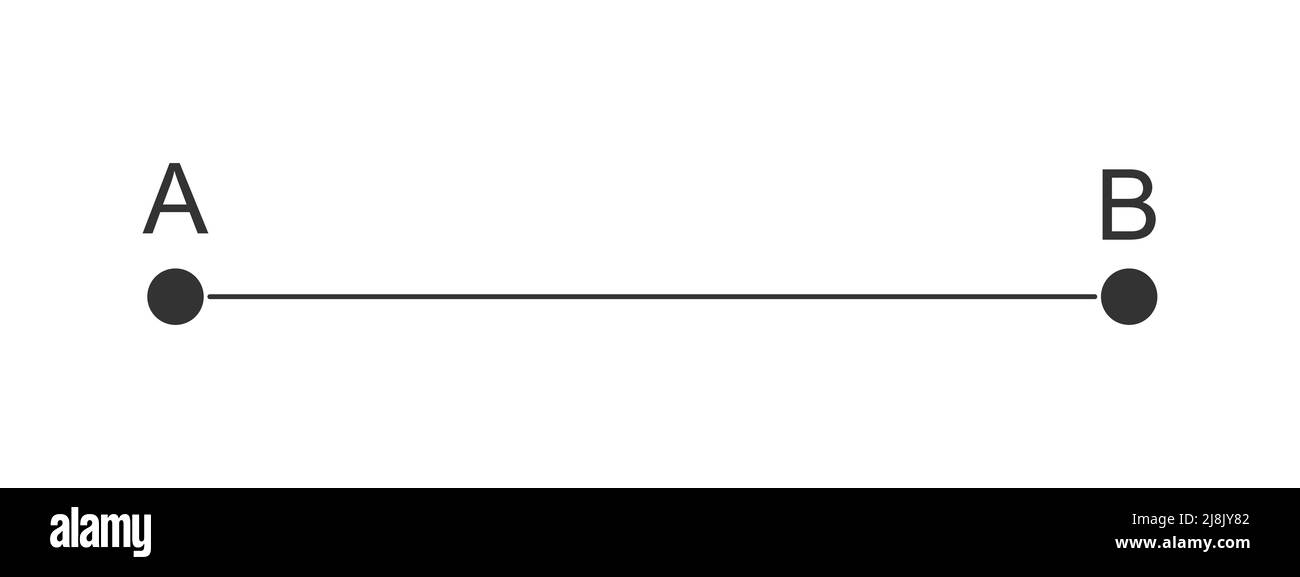 Gerade Linie mit Buchstaben A und B an Start- und Endpunkten. Symbol für Richtung, Ziel, Ziel, kurzer Weg, leichte Herausforderung, Schneller Weg, idealer Plan. Vektordarstellung Stock Vektor