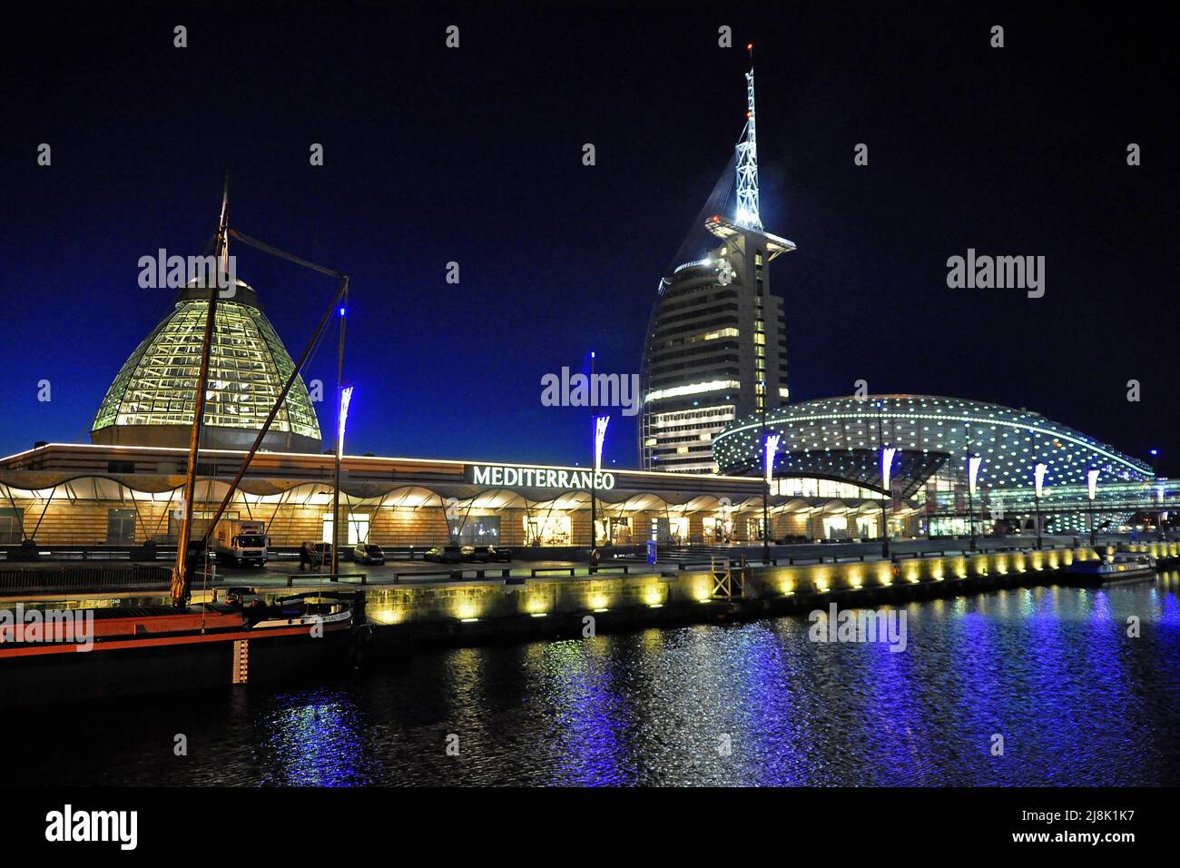 Hafenwelten in Bremerhaven bei Nacht, Deutschland, Niedersachsen, Bremerhaven Stockfoto