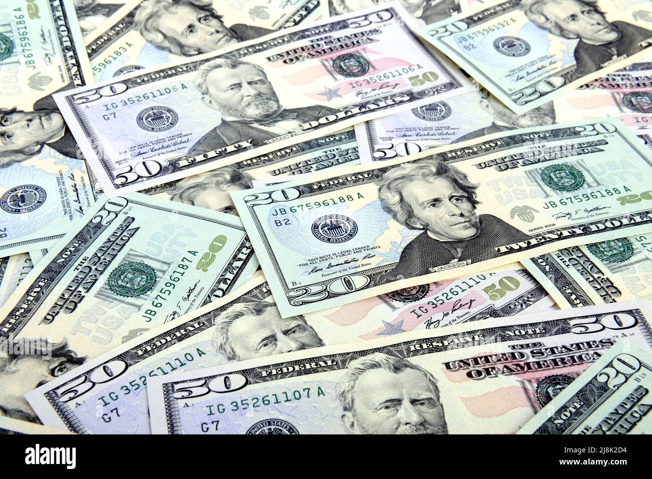 20 und 50 Dollar Scheine, USA Stockfoto