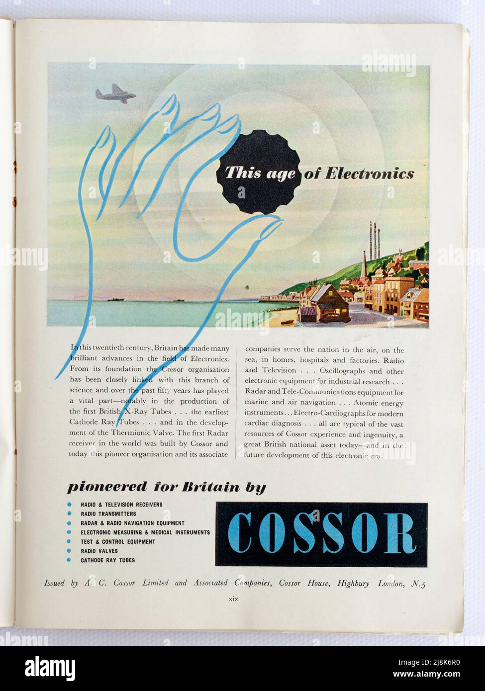 Alt 1950s Britische Werbung für Cossor Electronics Stockfoto