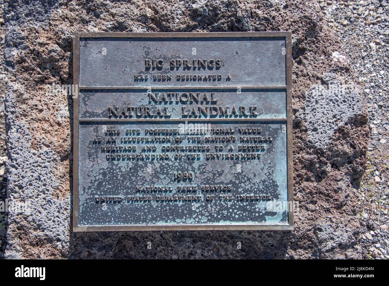 National Natural Landmark, Big Springs Island Park, Bronzeplakette, Island Park, Fremont County, Idaho, USA Stockfoto