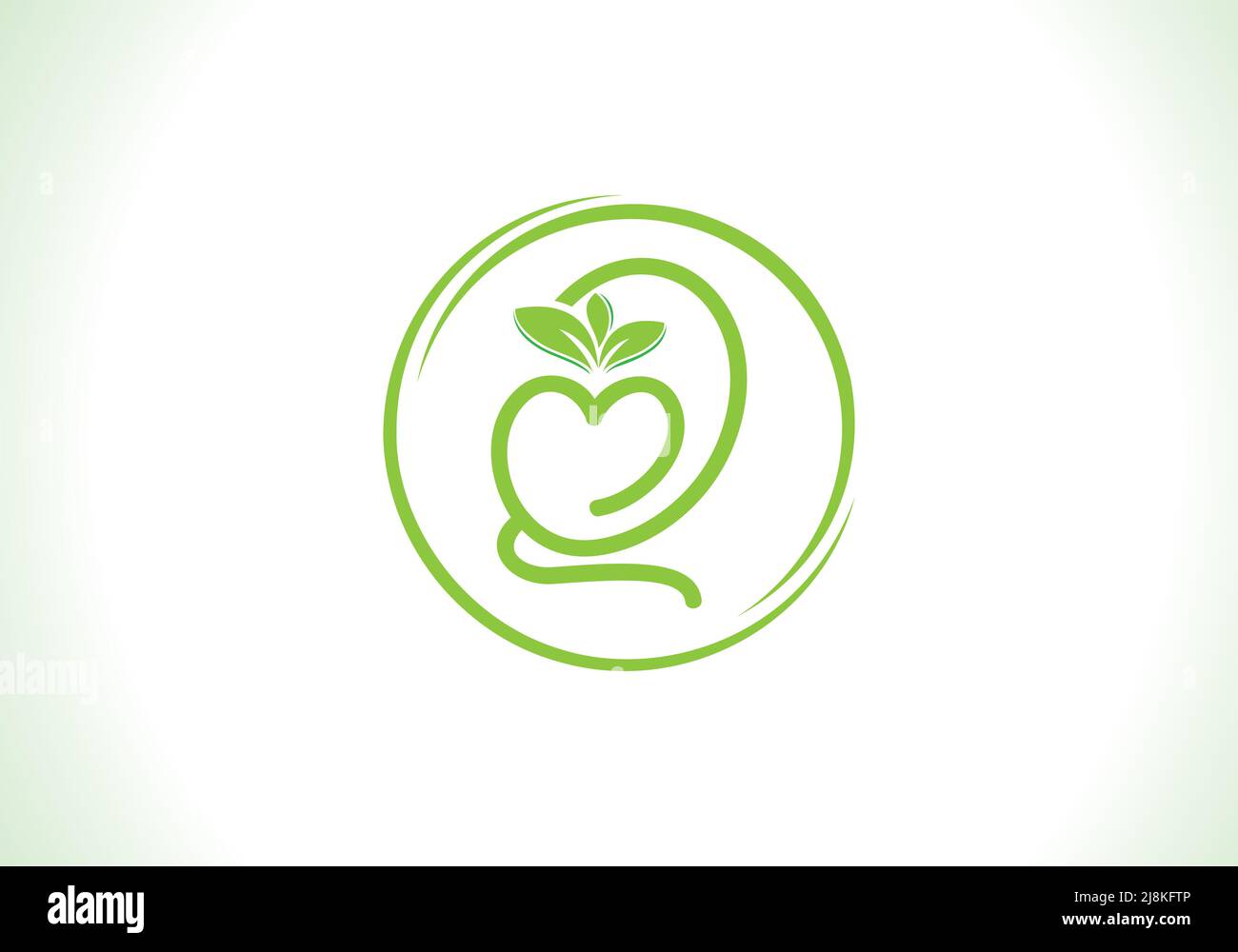 Ernährung und grüne gesunde Blatt mit Liebe Schrift Logo Design Vektor und die Buchstaben. Vektor mit grünen Blättern. Liebe Schriftblatt Stock Vektor