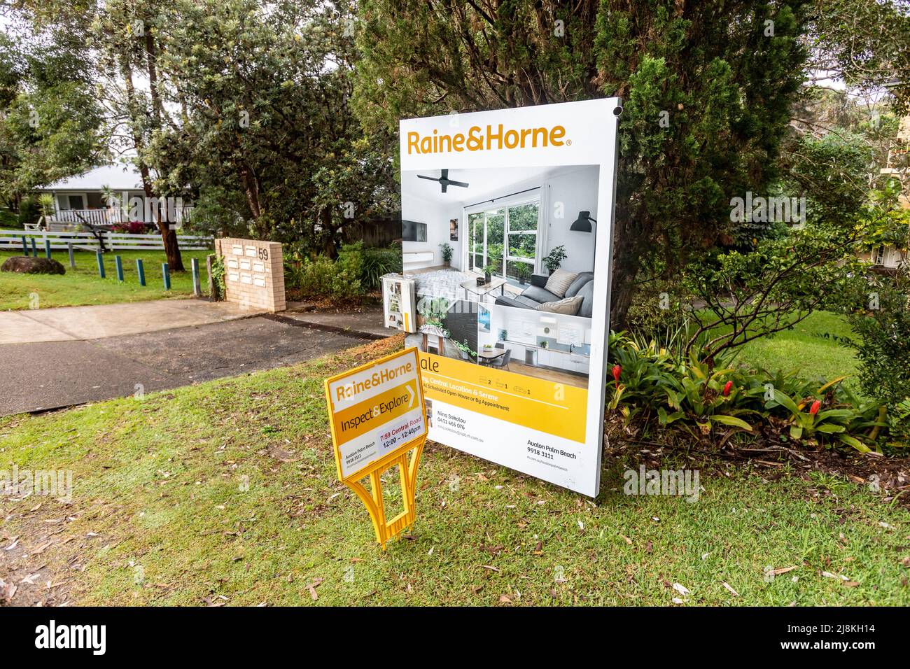 Wohnung in Sydney Australien für Verkauf und Marketing-Boards Werbung offen für Inspektion, Australien Stockfoto