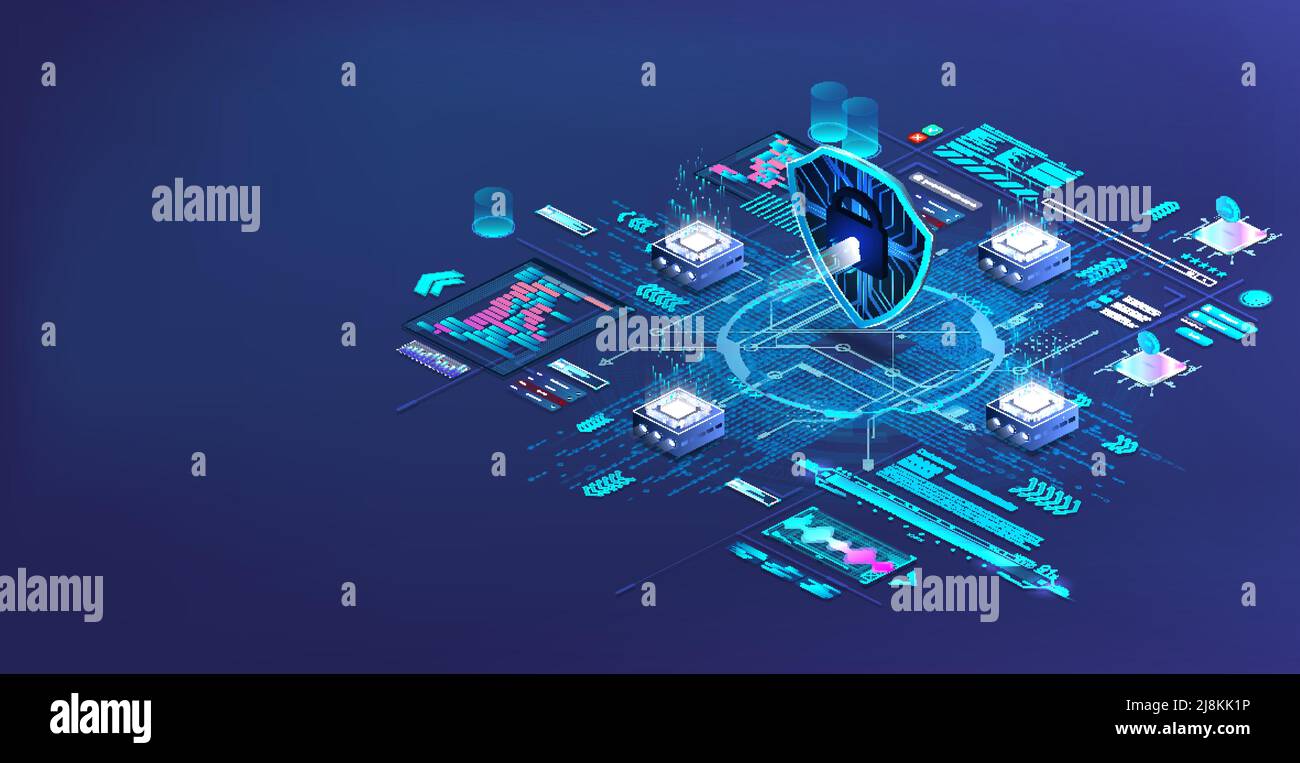 Das Konzept eines Datenbanksystems, Servers oder interner Netzwerke Internet-Schutz. Cybersicherheit Stock Vektor