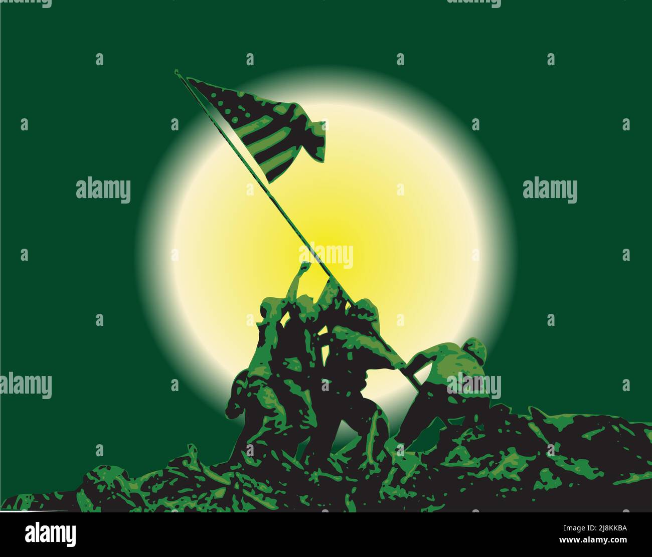 Sie können amerikanische Soldaten verwenden, die die Flagge heben, um Banner, Poster, Hintergründe usw. zu entwerfen Stock Vektor