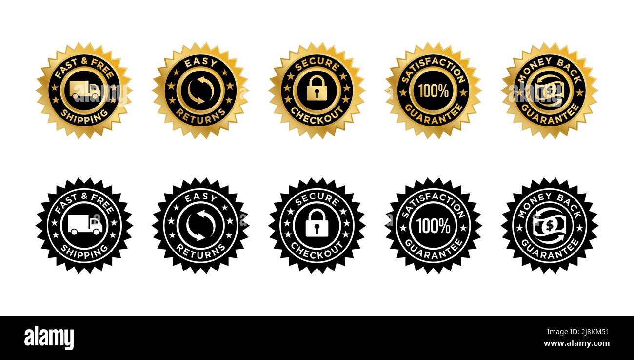 Vertrauen Badge Design-Konzept, schnelle Lieferung, sichere Kasse, Garantie und einfache Rückgabe Stock Vektor