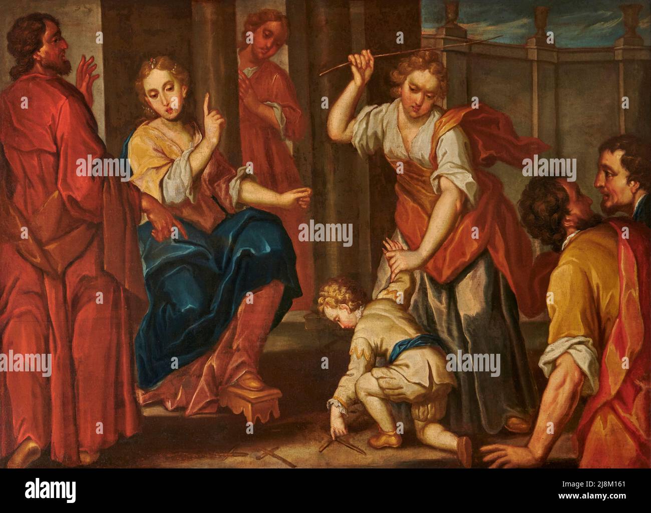 San Bassiano bambino traccia croci sul terreno - olio su tela - pittore lombardo della seconda metà del XVII secolo - Lodi Vecchio (Lodi) ,Italia, c Stockfoto