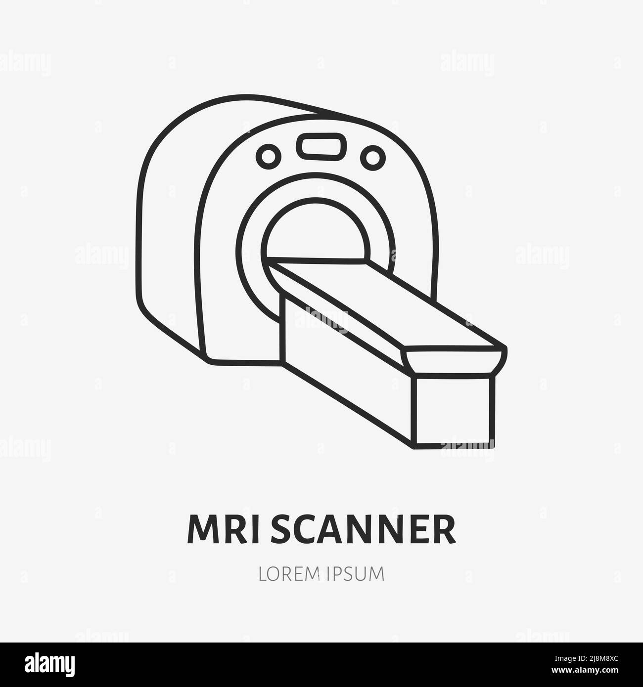 Symbol für Doodle-Linie des MRT-Scanners. Vektor dünne Umrissdarstellung der Magnetresonanzmaschine. Schwarzes lineares Farbzeichen für die onkologische Diagnostik Stock Vektor