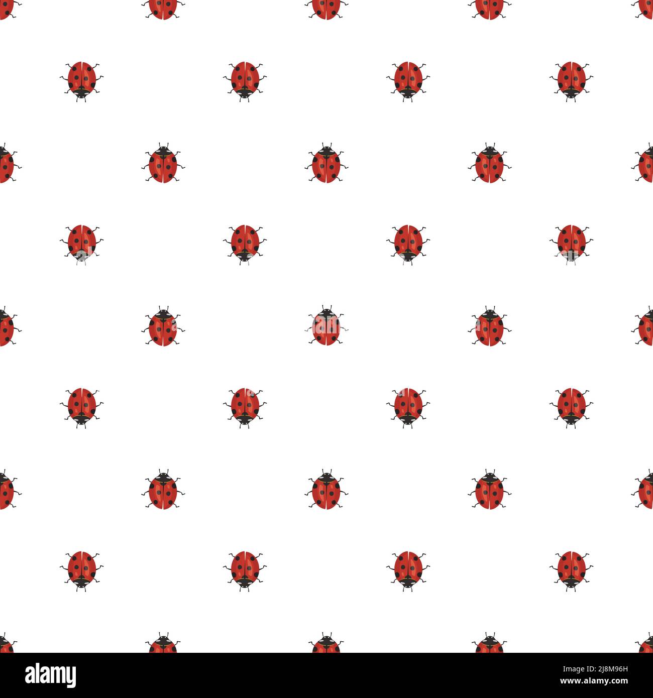 Niedlicher Druck mit roten Marienkäfer. Nahtloses Muster im Frühling und Sommer mit Insekten. Vektorgrafik flach Stock Vektor