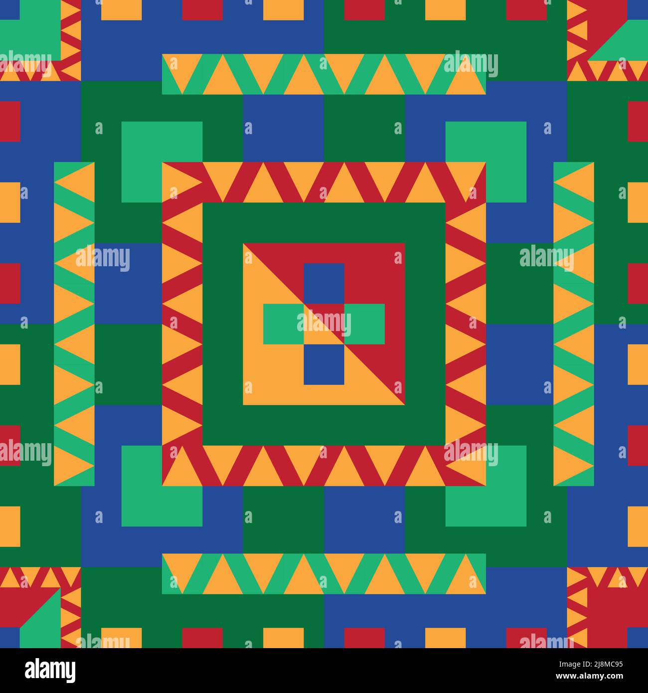 Nahtlose Vektor-Muster quadratische Kachel mit hellen Farben. Wiederholen Mosaik Tapete Design. Ideal für Bodenfliesen, Heimtextilien, Wandfliesen. Stock Vektor