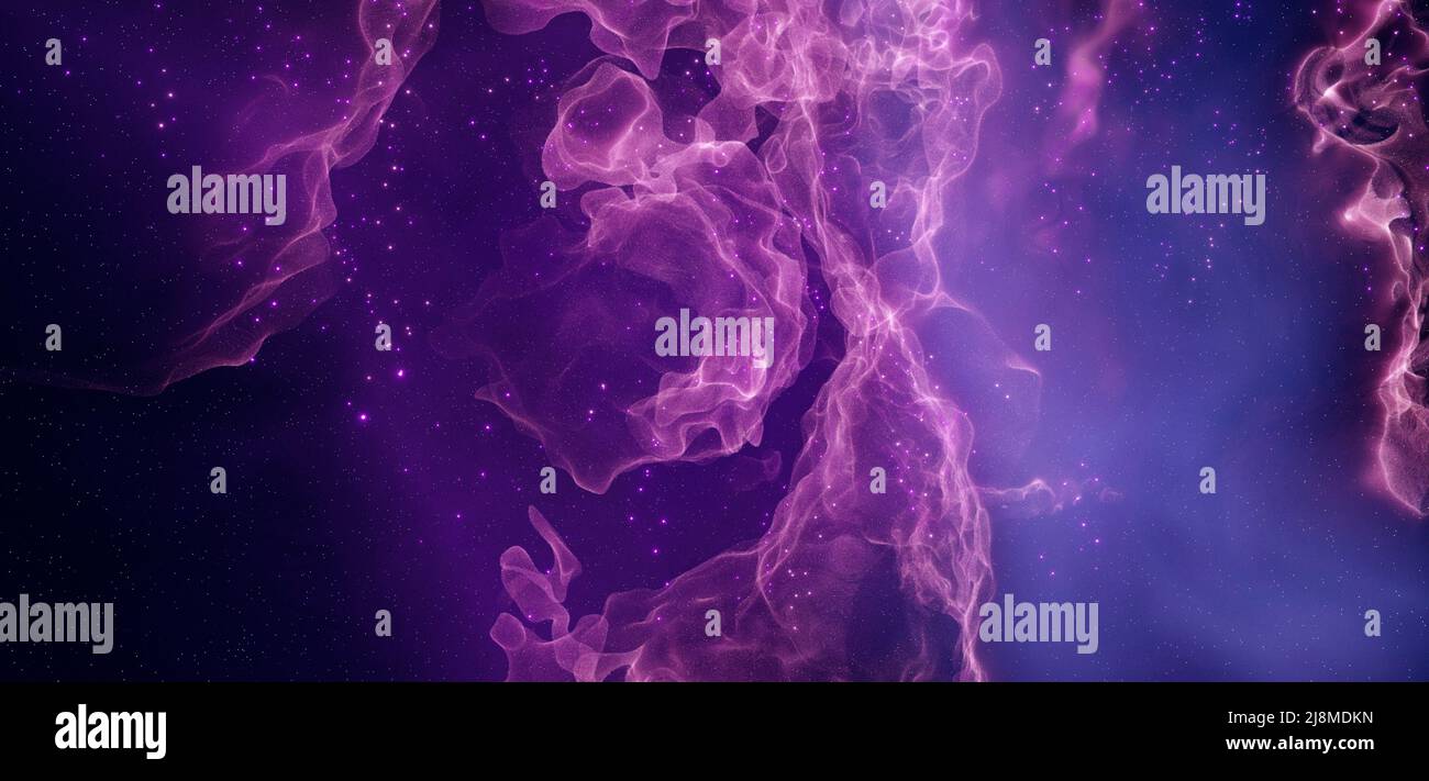 Lebendige elegante Nebel im Kosmos weit weg Farbe Lila Banner Hintergrundbilder ,, Stockfoto