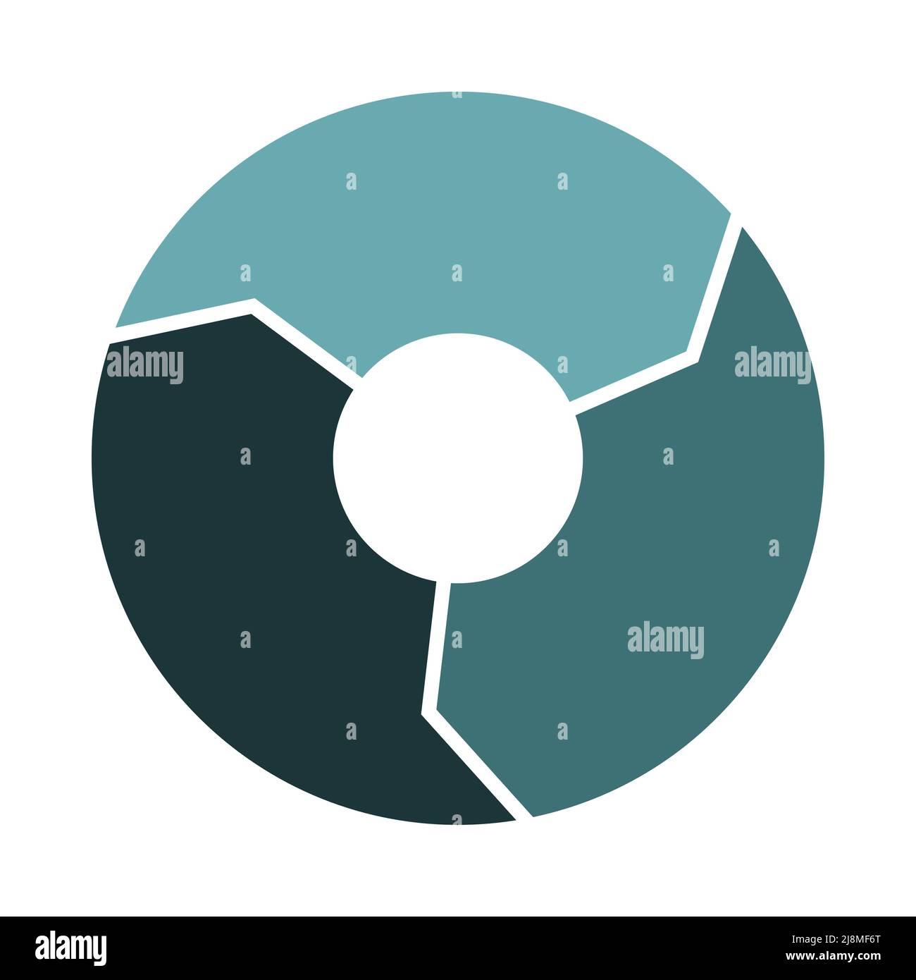 Lebenszykluszirkulation mit 3 Pfeilen. Infograph mit drei dicken Teilen. Türkis warme mintgrüne Kreisgrafiken. Flache Vektorgrafik. Stock Vektor