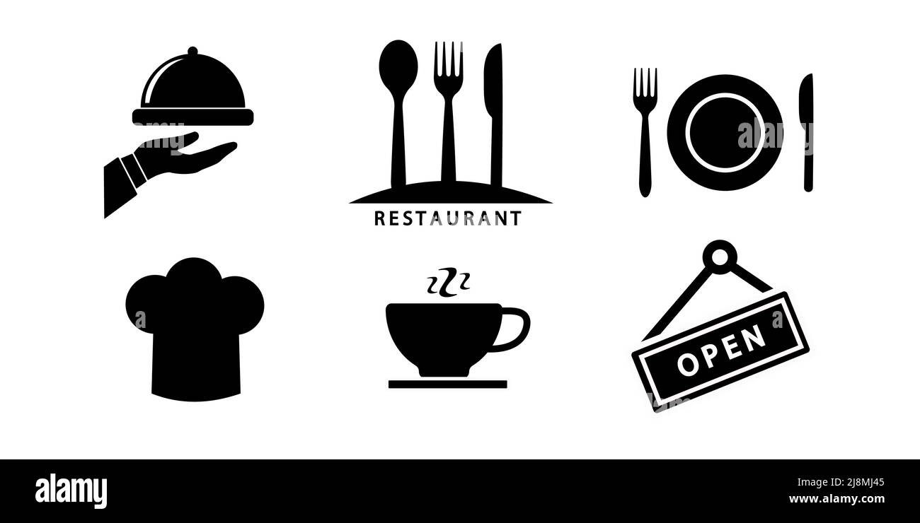 Restaurantschild mit Kochhut und Gabel, Löffel und Messer Stock Vektor