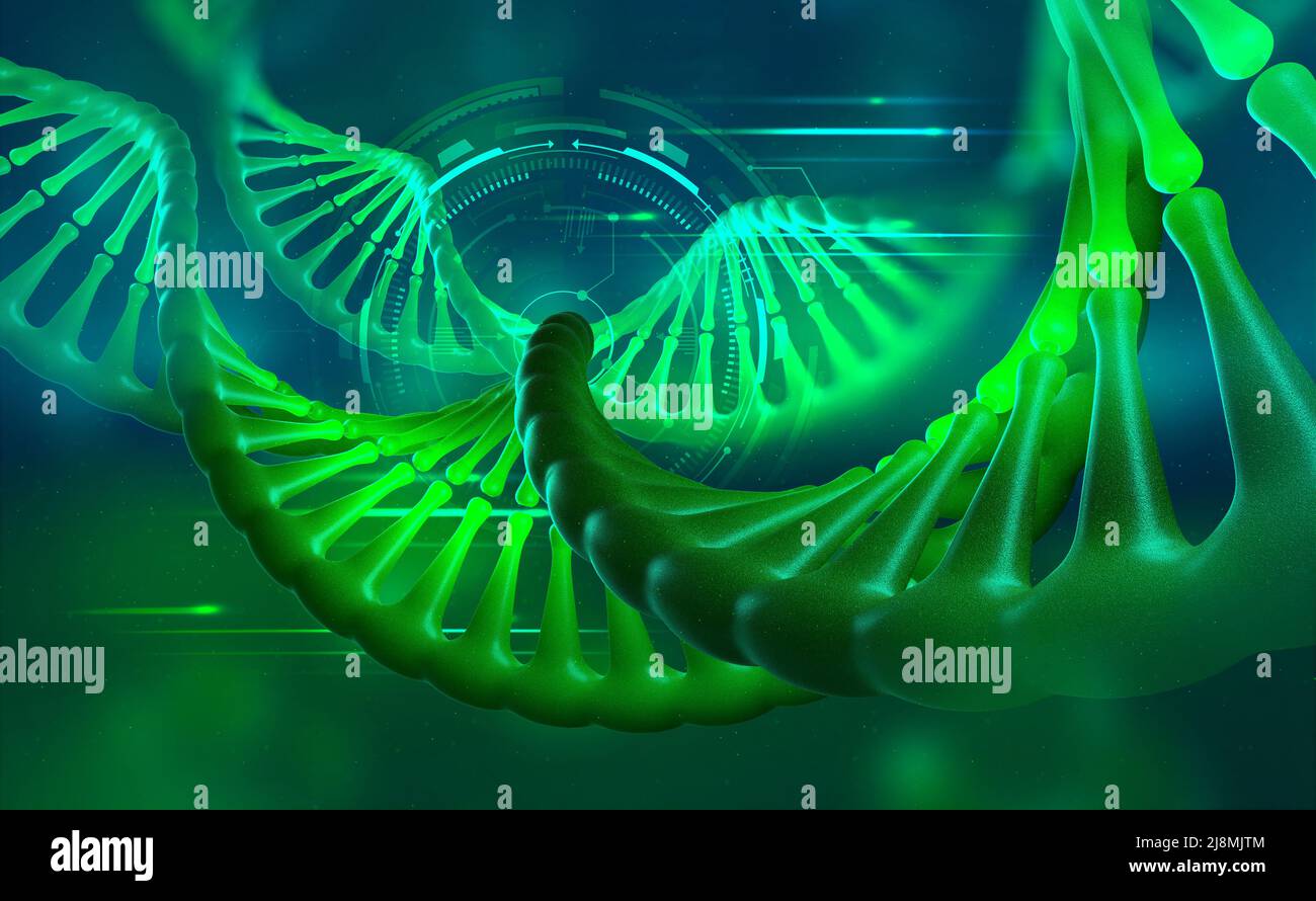 DNA-Helix. Humane Genomforschung. Genetische Veränderung. Biotechnologie der Zukunft in 3D Illustration Stockfoto DNA-Helix. Humane Genomforschung. Genetische Veränderung. Biotechnologie der Zukunft in 3D Illustration Stockfoto