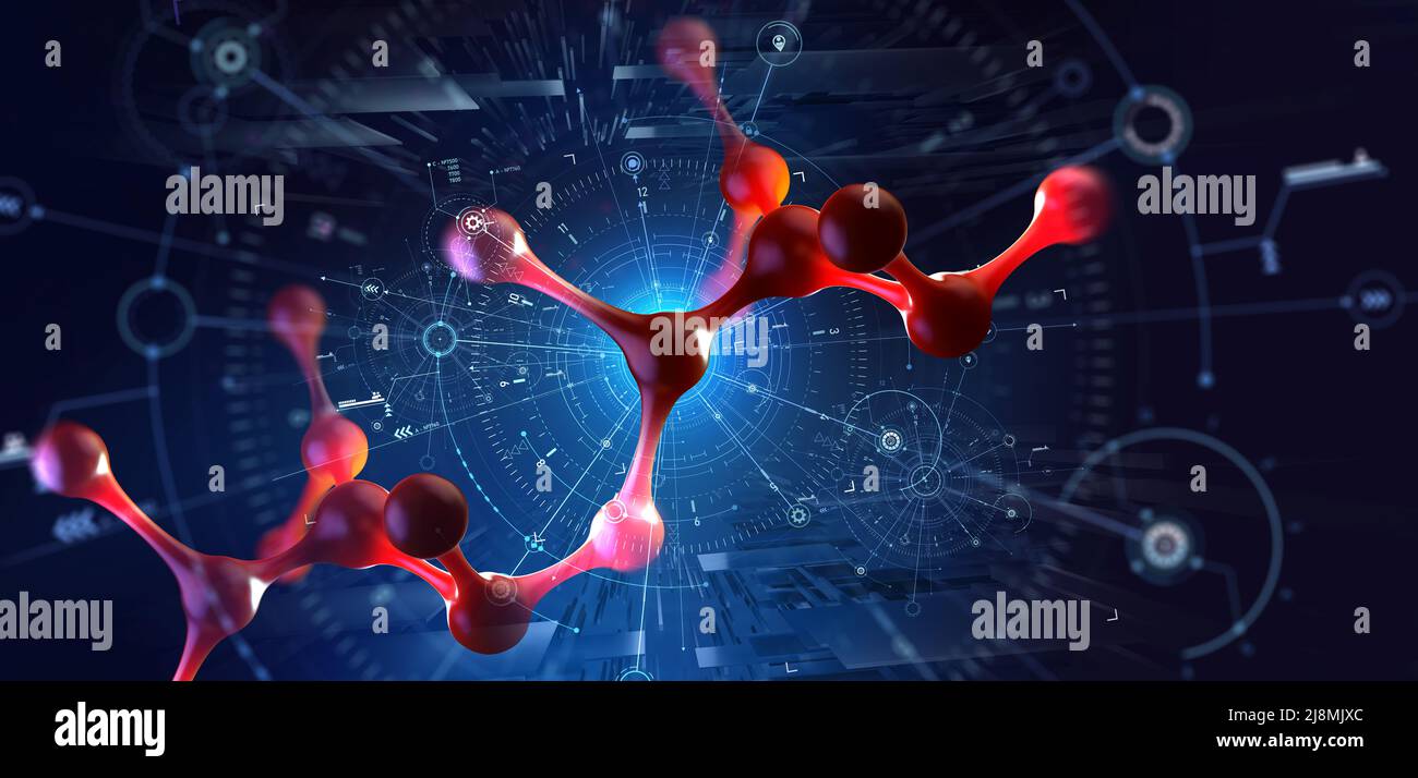 Genomstruktur. Medizinische Forschung und Internet-Technologien. Nanotechnologie in Aktion. Abbildung des Moleküls 3D. Labor der Zukunft Stockfoto