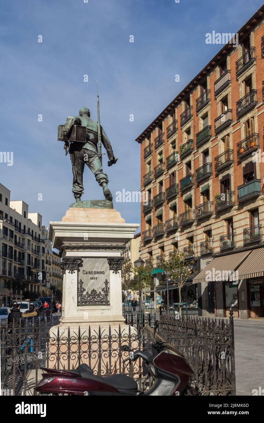 MADRID, Spanien - 23. JANUAR 2018: Tolle Aussicht auf Denkmal für Eloy Gonzalo der Held von cascorro in Madrid, Spanien Stockfoto