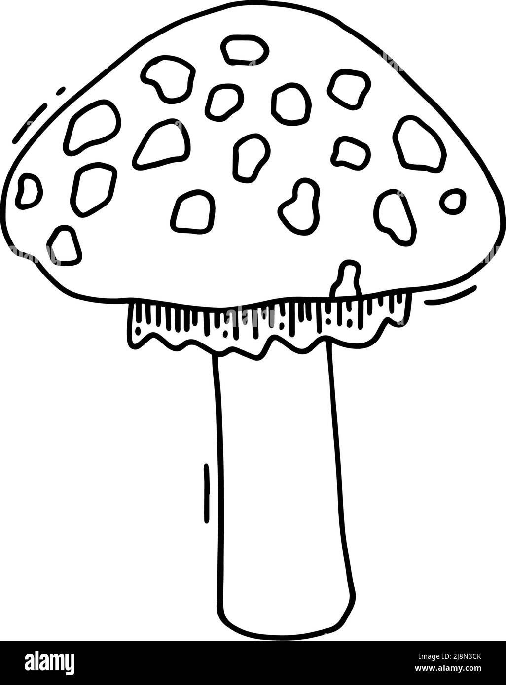 Handgezeichnetes Fliegenkritzel-Symbol. Amanita-Pilz. Giftiger Zehenhocker fliegt agarisch. Handgezeichneter Doodle. Stock Vektor