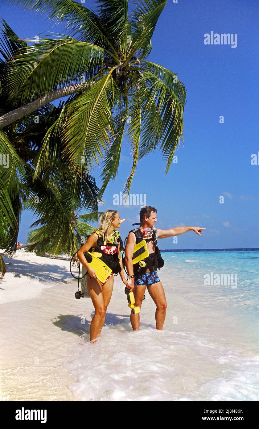 Tauchen am Strand der maledivischen Insel Biyadhoo, Süd-Male Atoll, Malediven, Indischer Ozean, Asien Stockfoto