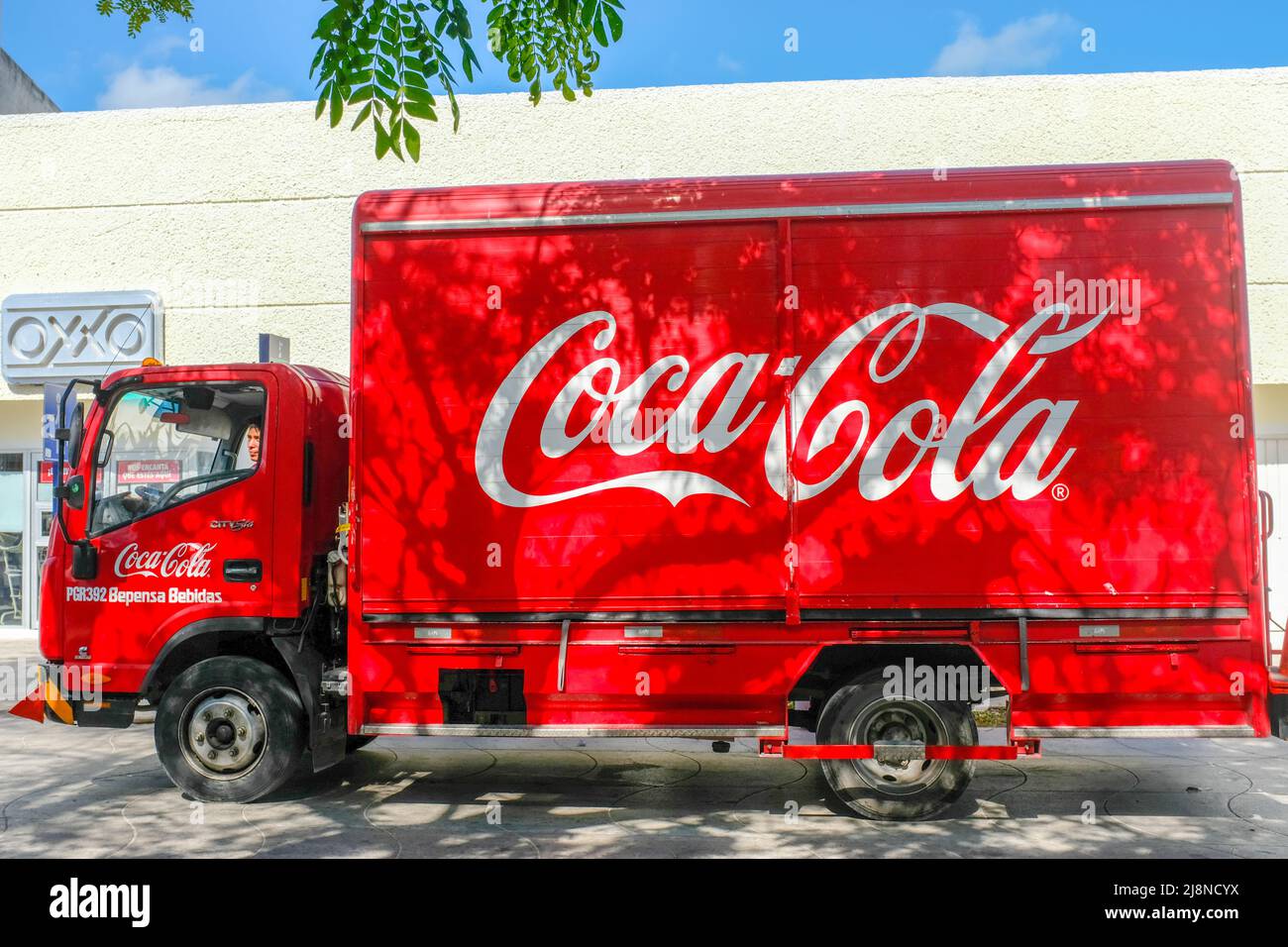 Coca Cola Delivery Truck, Progreso, Yucatan, Mexiko Stockfoto