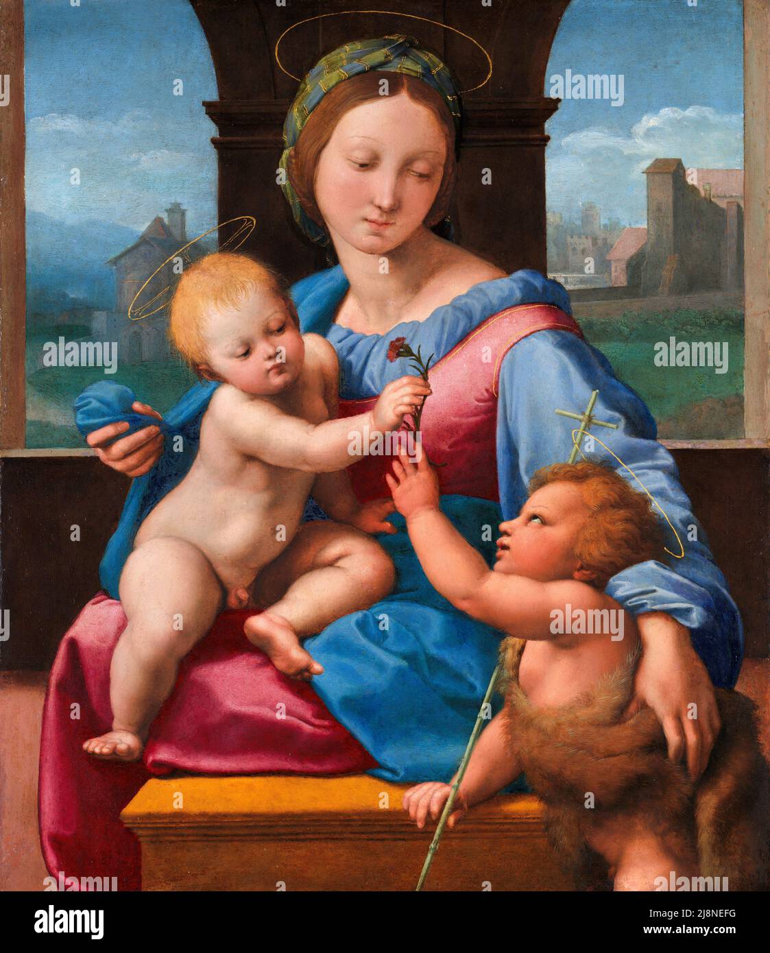 Raphael. Die Madonna mit dem Kind mit dem Täufer (die Madonna Garvagh) von Rafaello Sanzio da Urbino (1483–1520), Öl auf Holz, c. 1510-11 Stockfoto