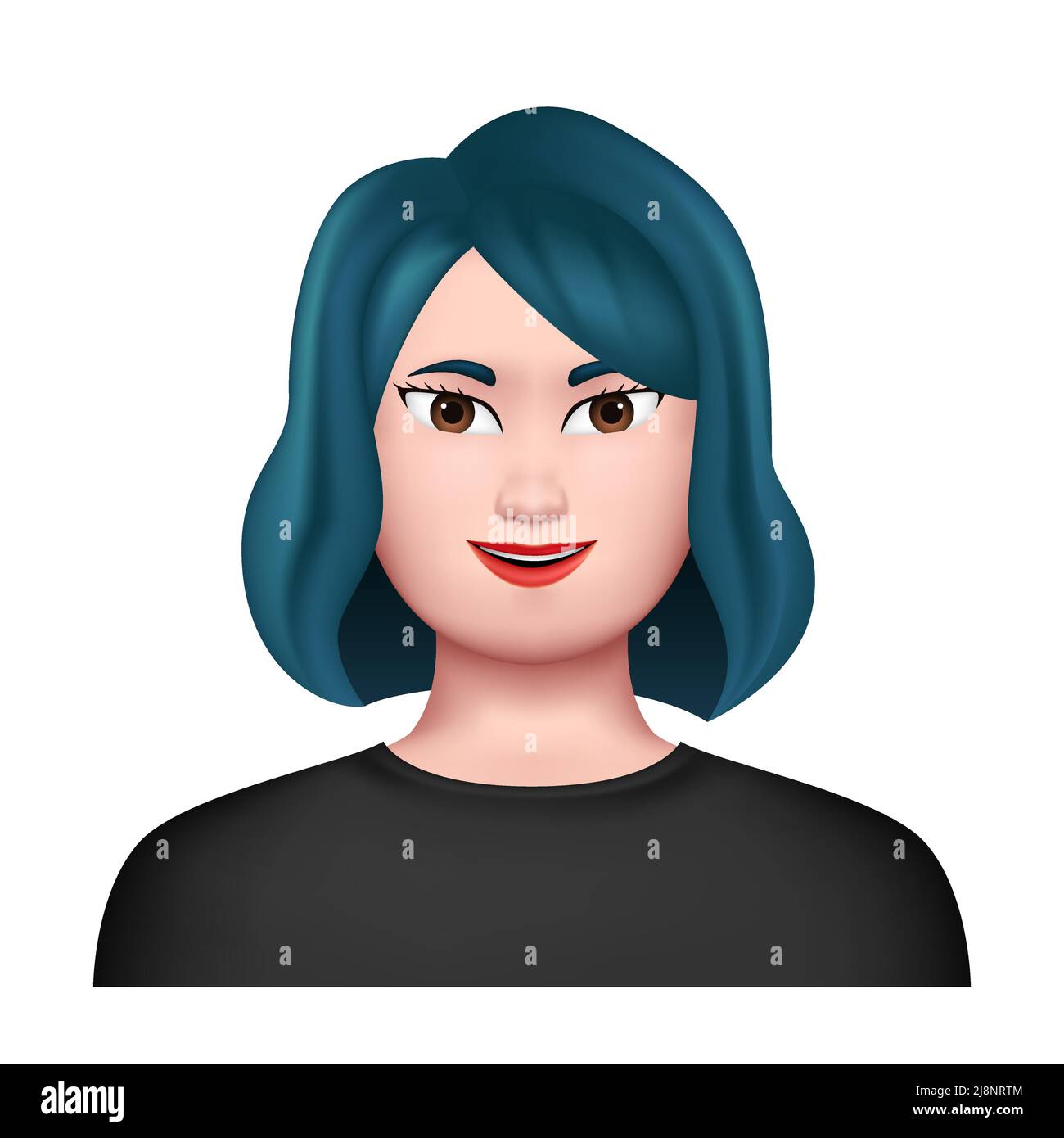 3D lächelnde Frau Avatar. Charakter mit türkisfarbenem Haar. Vektorgrafik Stock Vektor