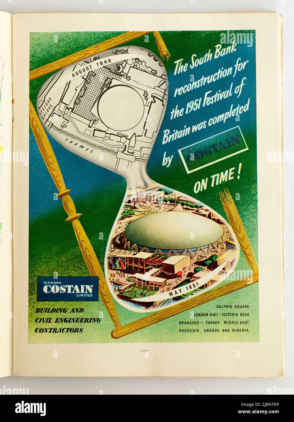 Old 1950s British Advertising from Festival of Britain Guide for Richard Costain Limited Stockfoto