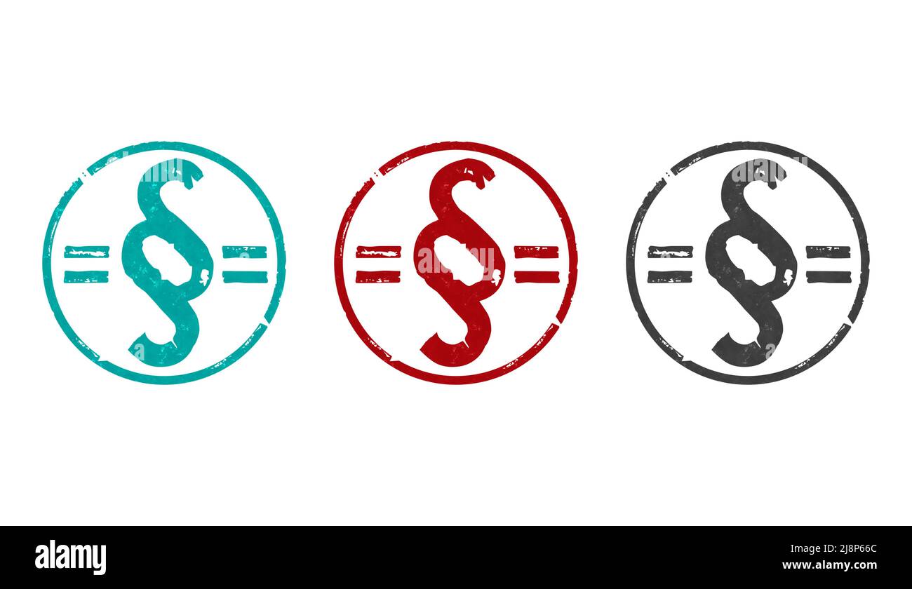 Absatzstempel-Symbole in wenigen Farbversionen. Gesetz, Gerechtigkeit und Gesetzgebung Regel Symbol Konzept 3D Rendering Illustration. Stockfoto