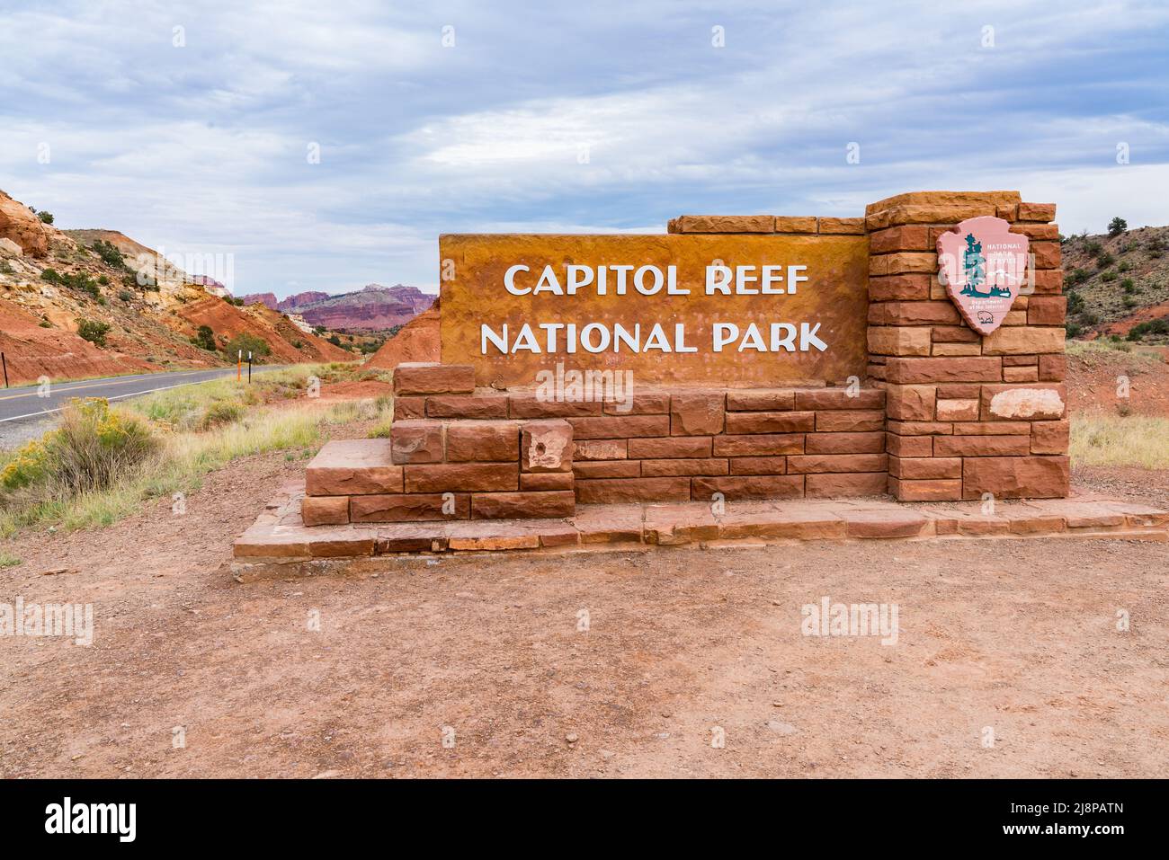 Torrey, UT - 7. Oktober 2021 - Eintrittsschild zum Capitol Reef National Park in Utah Stockfoto