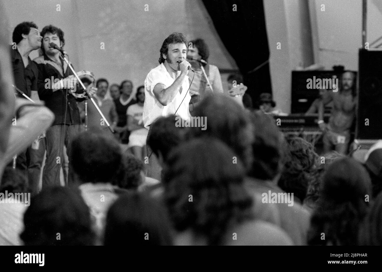 Bruce Springsteen tritt beim NO Nukes Konzert im Hollywood Bowl, 1981 auf Stockfoto