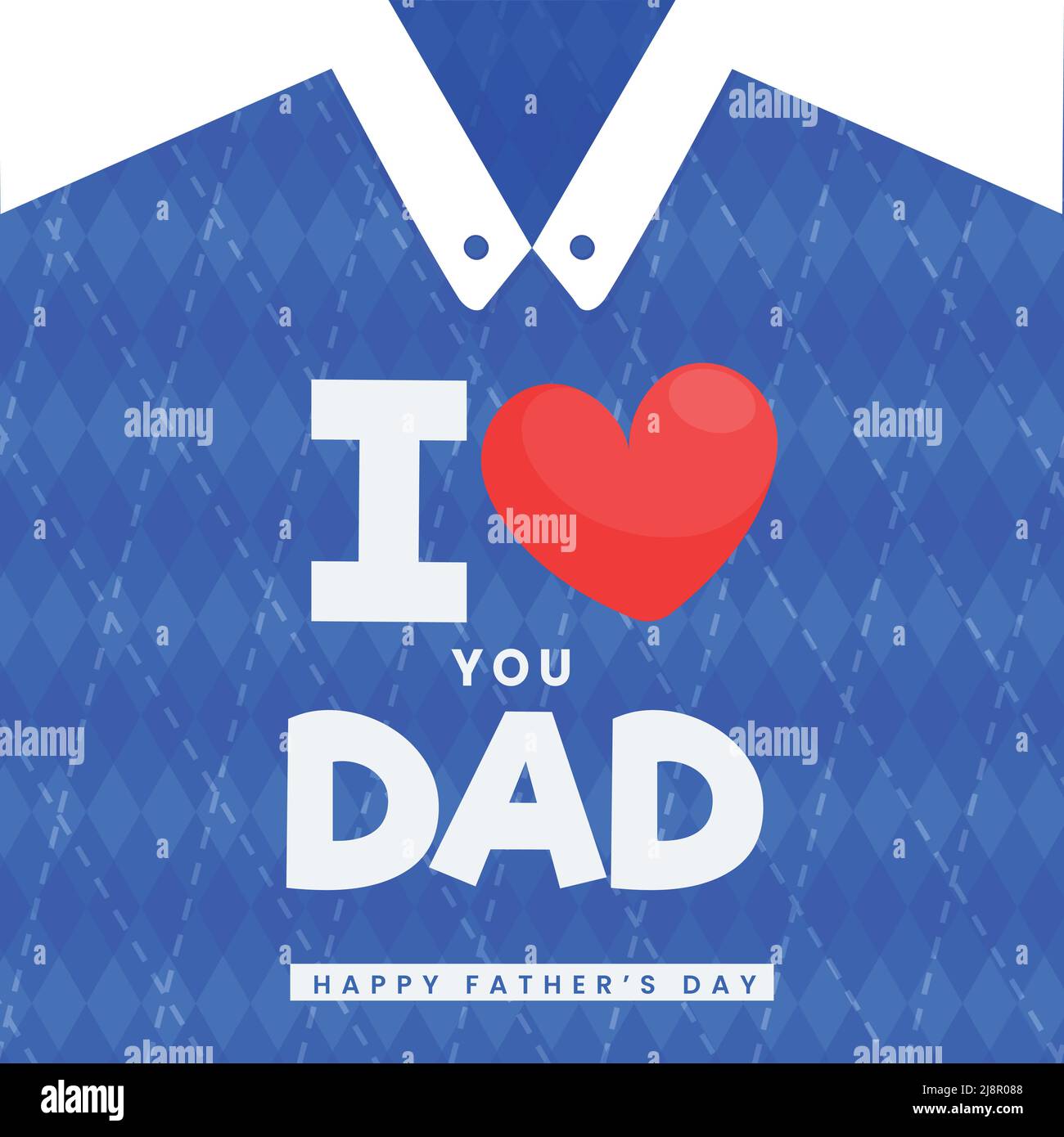 „I Love You Dad“-Schriftart mit rotem Herz auf blauem und weißem Hemdhintergrund. Stock Vektor