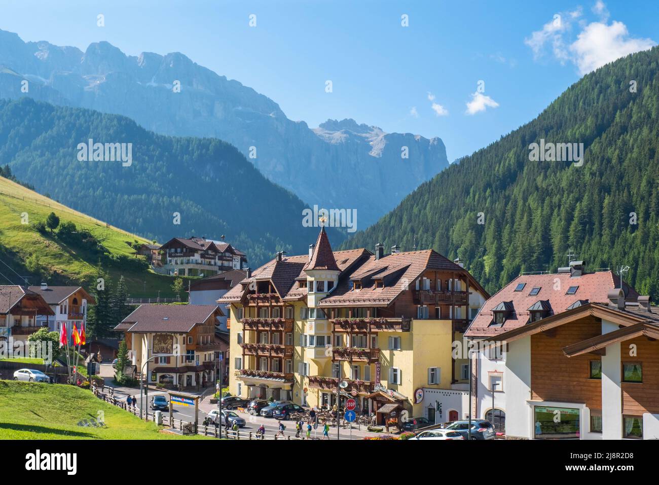 Selva ein Alpendorf in den Dolomiten, Italien Stockfoto