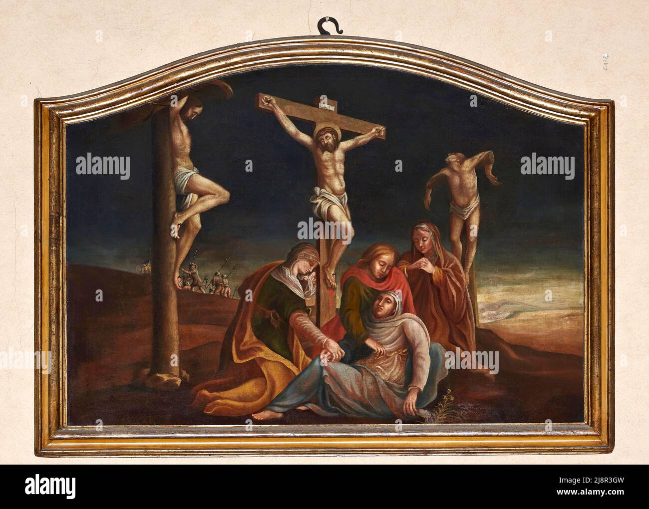 Crocifissione olio su tela bottega emiliana del XVII secolo