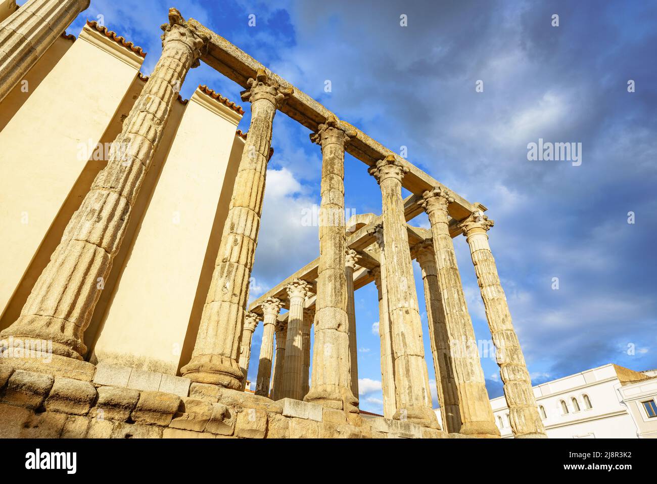 Blick auf den antiken Tempel der Diana in Merida, Extremadura, Spanien Stockfoto