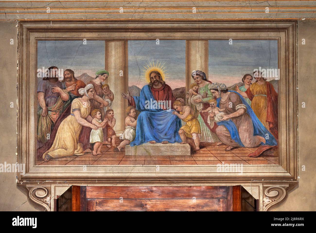 Gesù benedice i fanciulli - affresco - pittore bresciano del XIX secolo - Bovezzo (Bs),Italia, chiesa parrocchiale di S.Apollonio Stockfoto