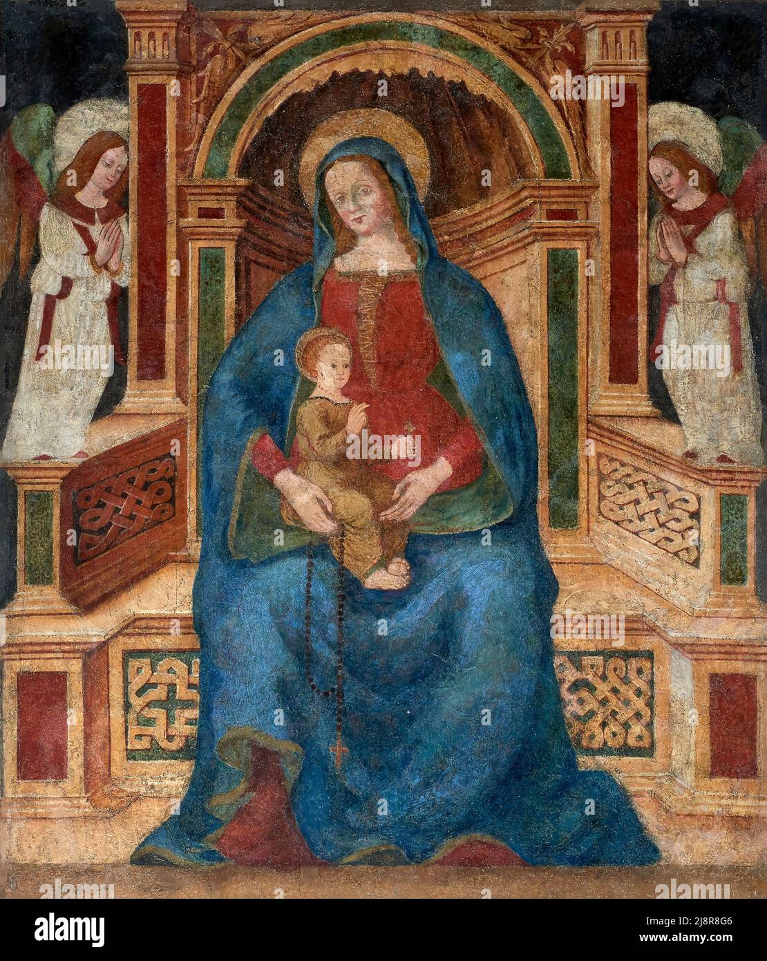 Madonna col Bambino in trono affresco staccato pittore lombardo del