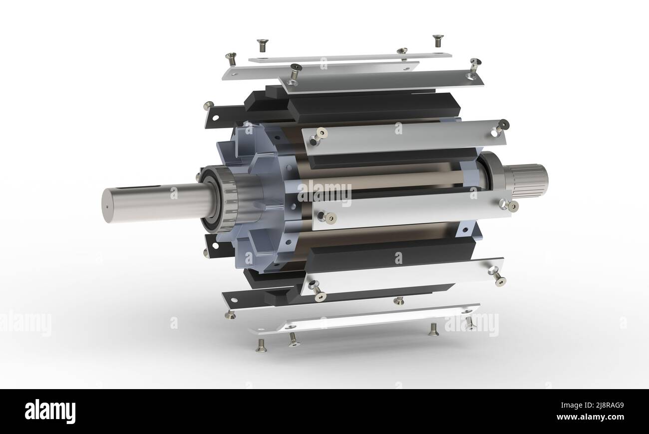 Rotor mit Permanentmagneten für elektrische Generatoren 3D, isoliert auf weißem Hintergrund Stockfoto Rotor mit Permanentmagneten für elektrische Generatoren 3D, isoliert auf weißem Hintergrund Stockfoto